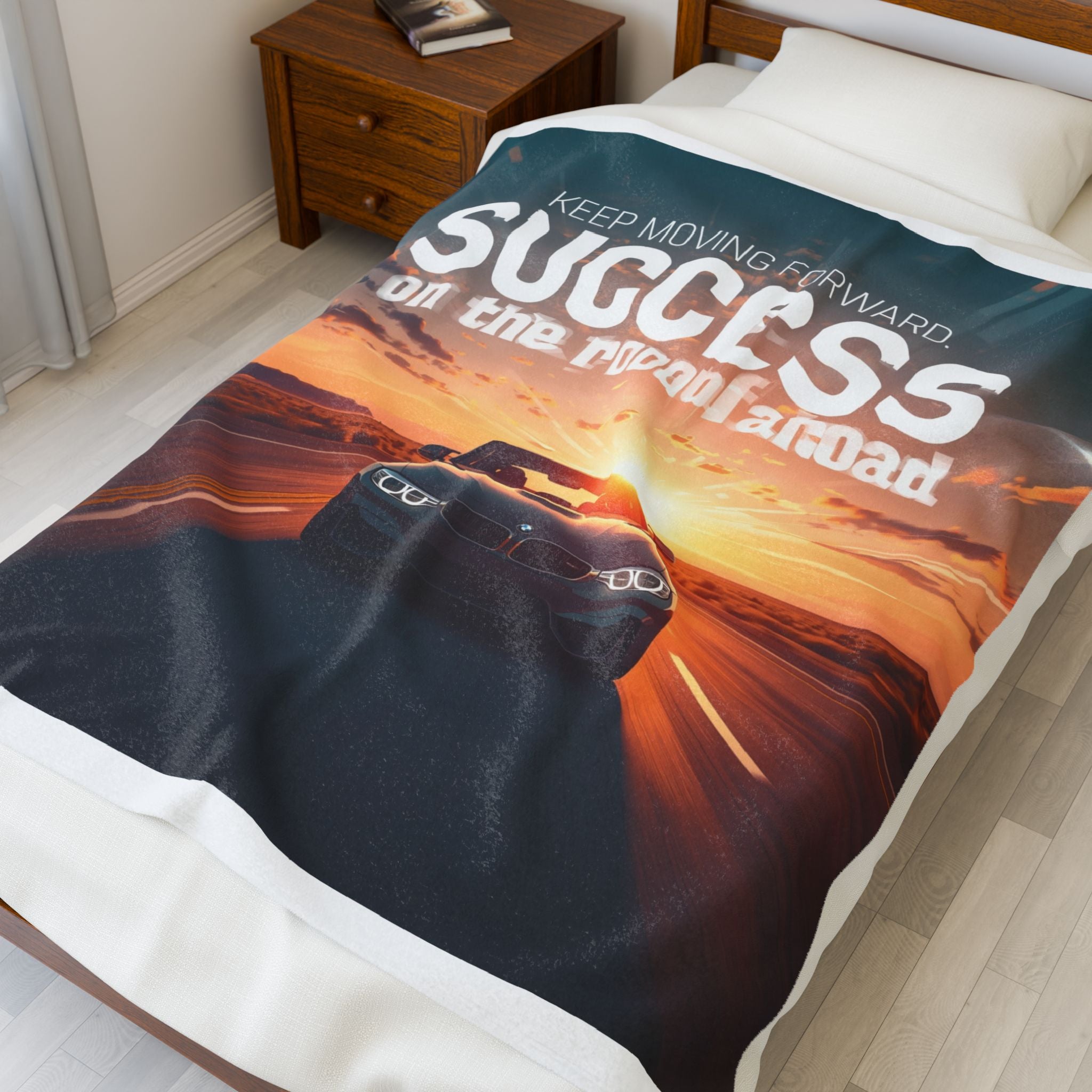 Success Motivational Velveteen Plush Blanket - Cozy Inspirational Gift for Graduates, Road Trip Decor, Car Lover's Gift