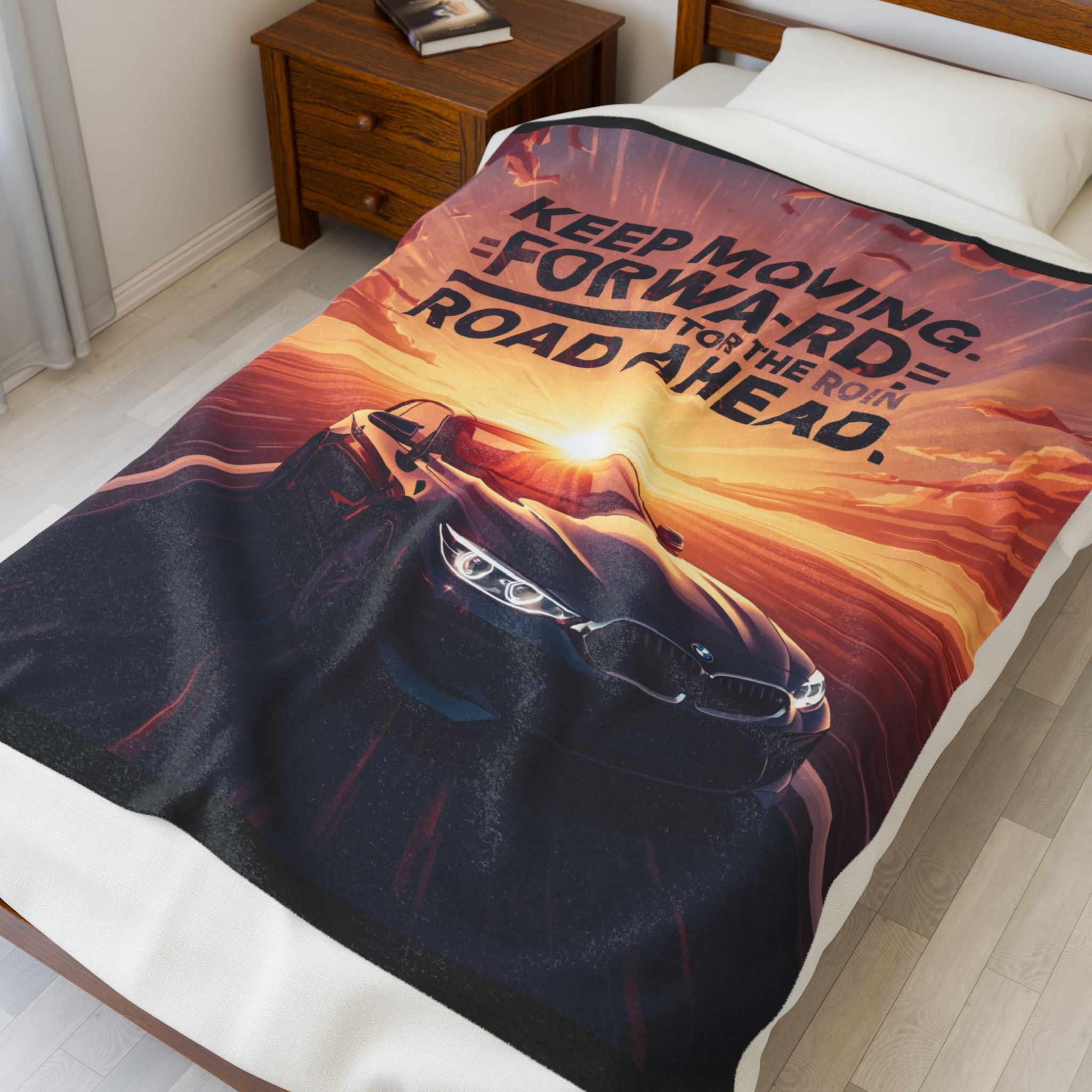 Motivational Velveteen Blanket - Keep Moving Forward, Cozy Home Decor, Gift for Car Lovers, Inspirational Throw for All Occasions